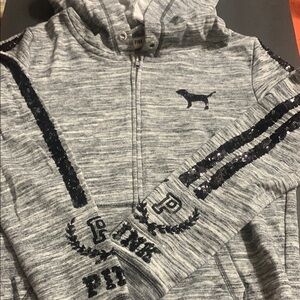 PINK Victorias Secret sequined Black & White zip up hoodie size M